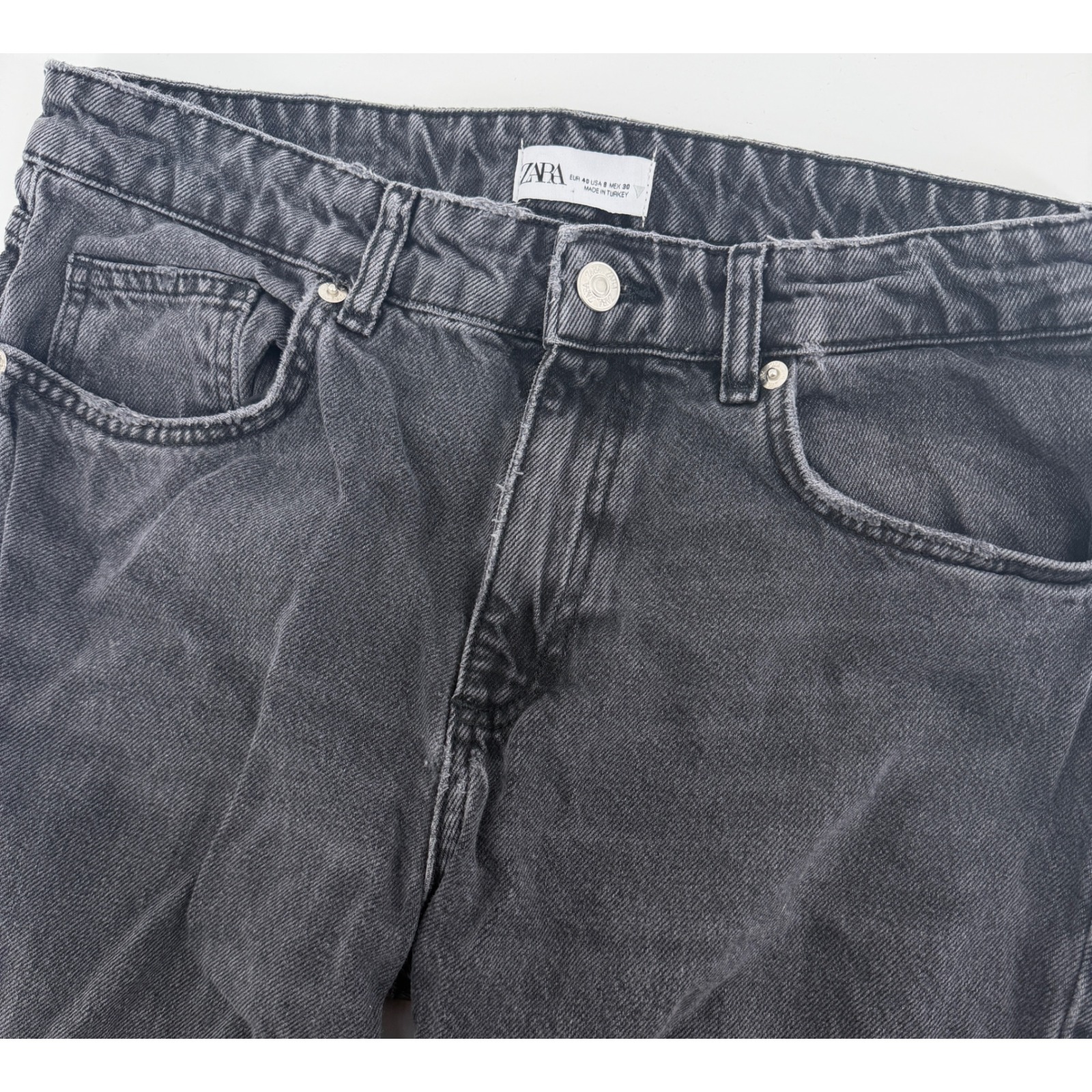 Zara Womens High Waisted Straight Leg Jeans Washed Black Size 8 Denim Pants